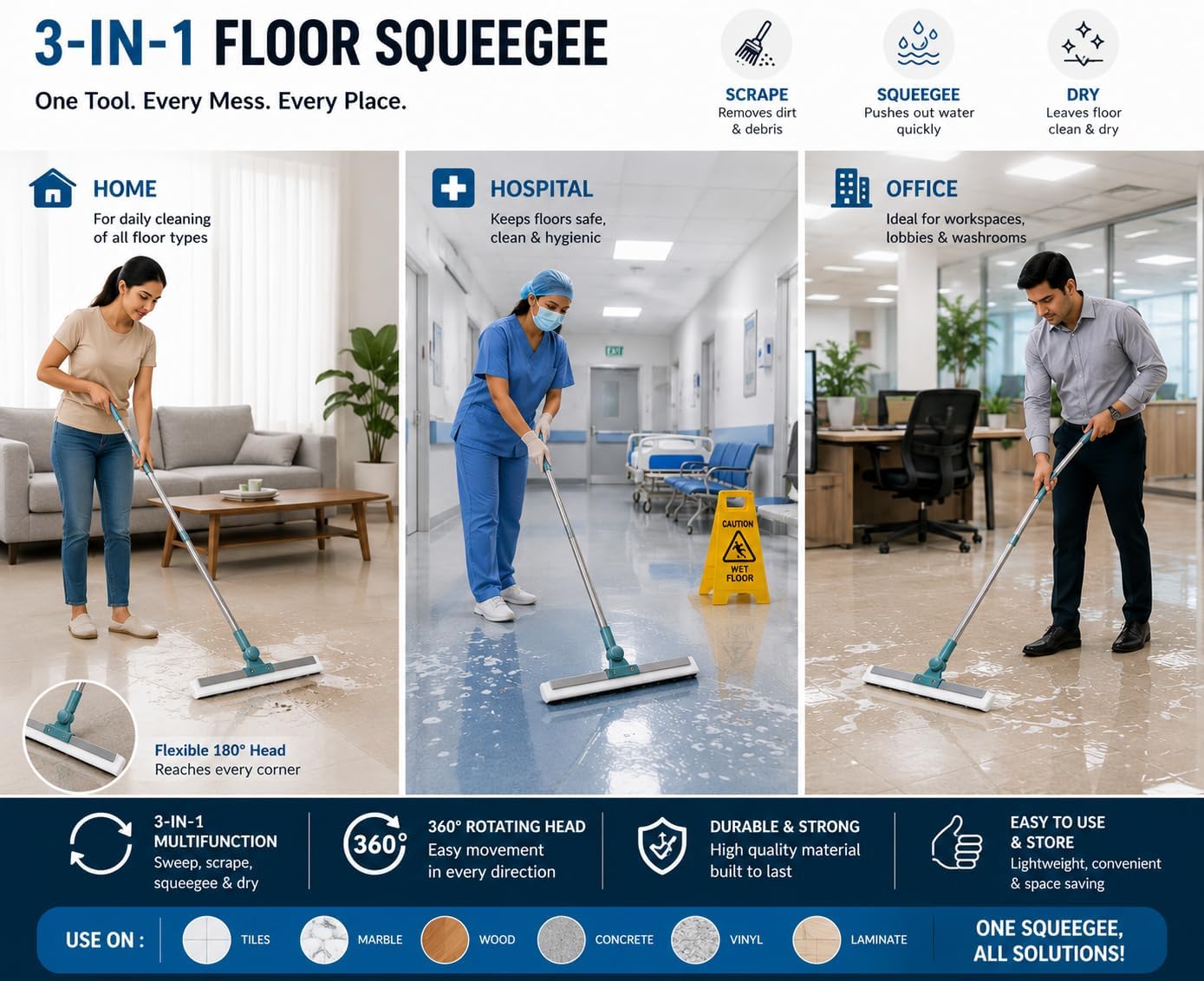 ( FREE HOME DELIVERY ) Multifunctional Magic Broom Sweeper Magic Broom Silicone Floor Wiper-180° Rotating Squeegee