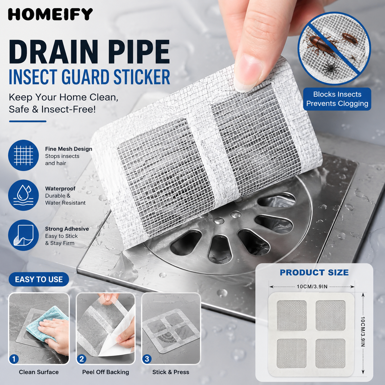 (Pack Of 12) Disposable Drain Hair Catcher Mesh Stickers With Free Shipping